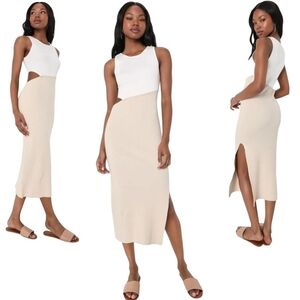 Lulu's Fabulous Favourite Ribbed Cutout Sleeveless Midi Sweater Dress - Sz S